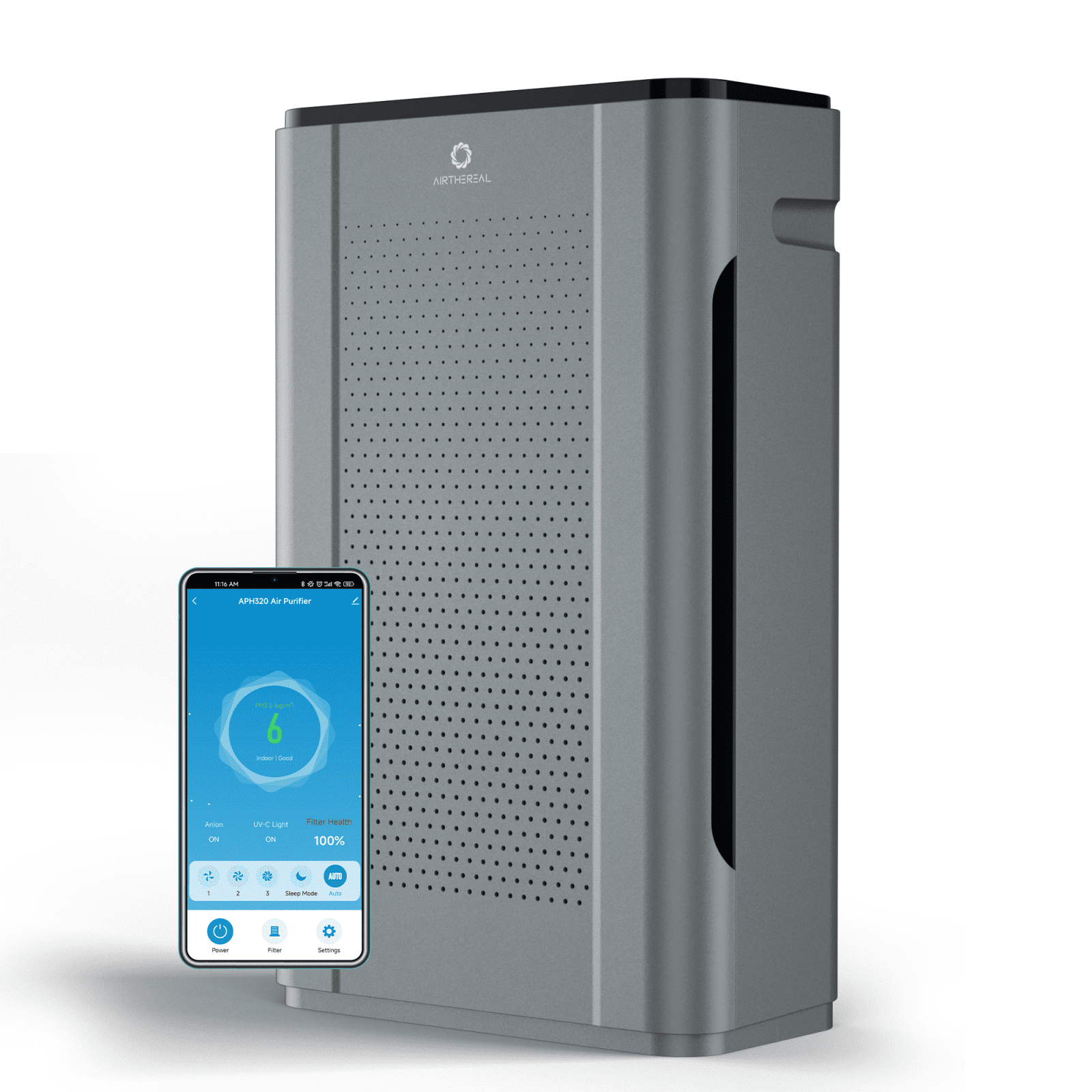 Airthereal APH320 WiFi Air Purifier for Home, Large Room - H13 True HEPA Filter, UV-C, Anion Function and Smart Auto Mode - Removes Allergies, Dust, Smoke, and Pollen, 188CFM - Pure Morning