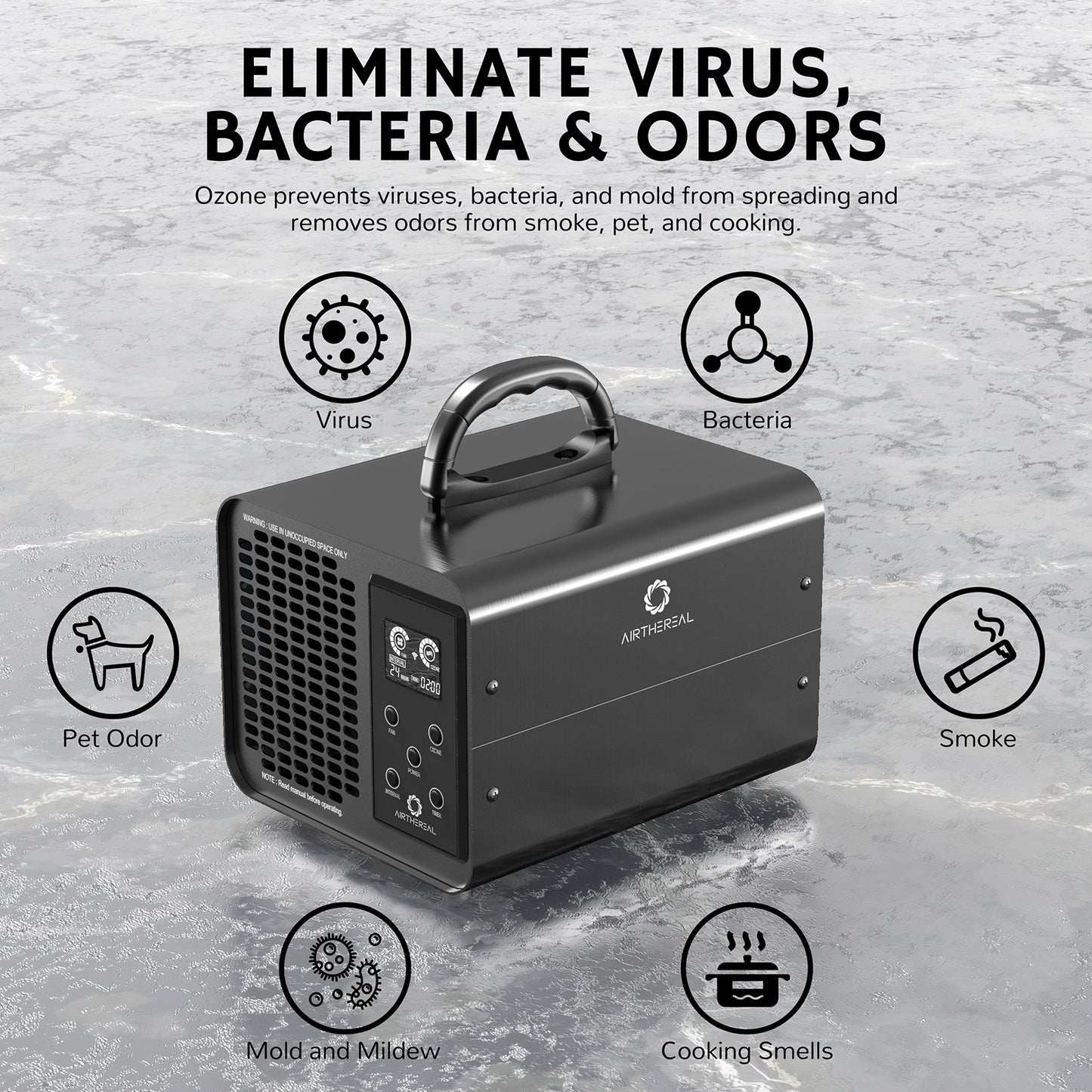 Airthereal MA10K-PRO SMART WiFi Ozone Generator - Eliminate Virus, Bacteria & Odors - Black 