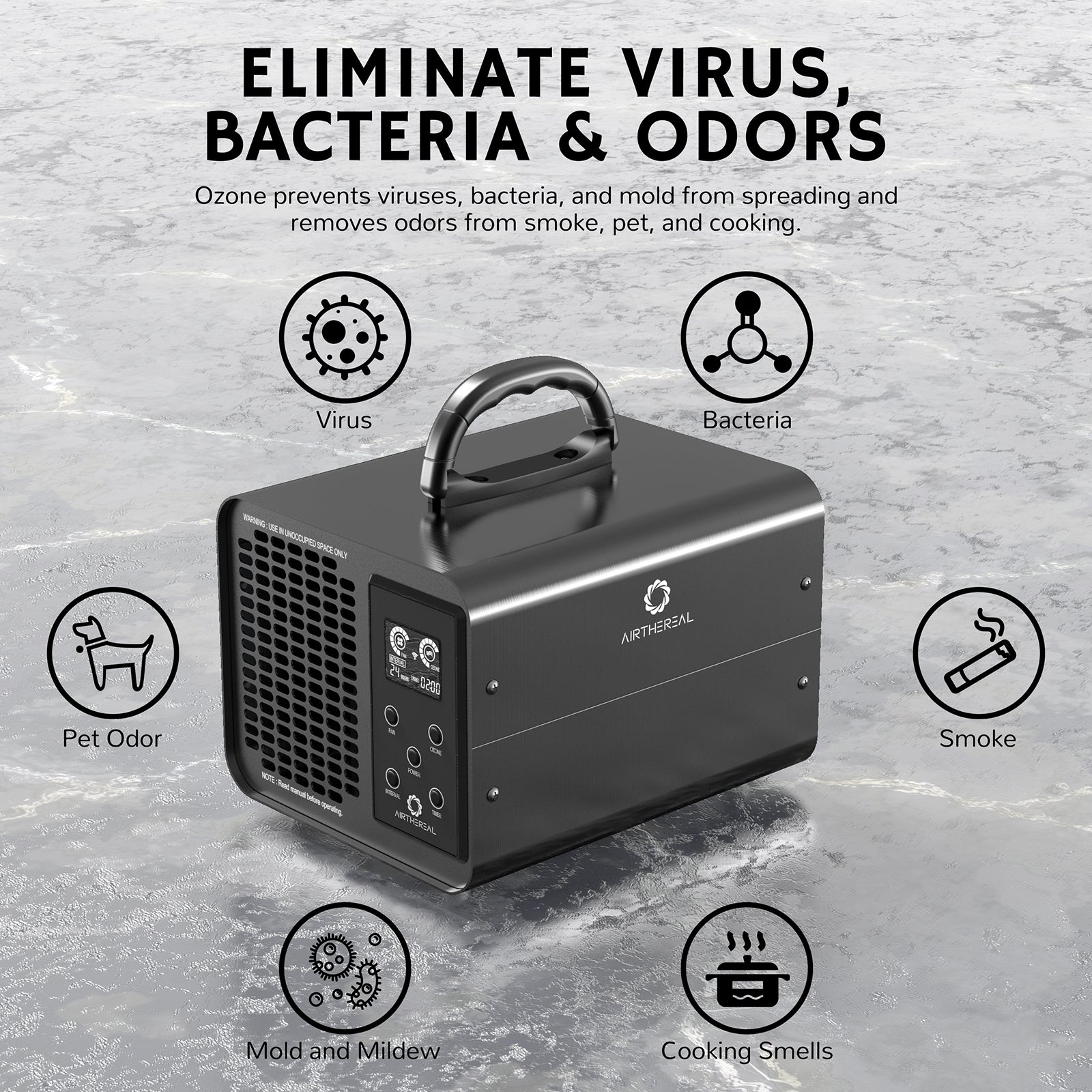 Airthereal MA10K-PRO SMART WiFi Ozone Generator - Eliminate Virus, Bacteria & Odors - Black 