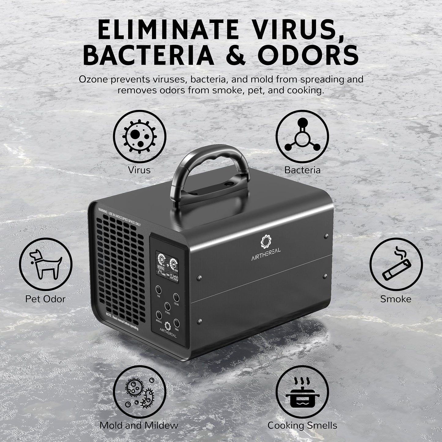 Airthereal MA10K-PRO SMART WiFi Ozone Generator - Eliminate Virus, Bacteria & Odors - Black 
