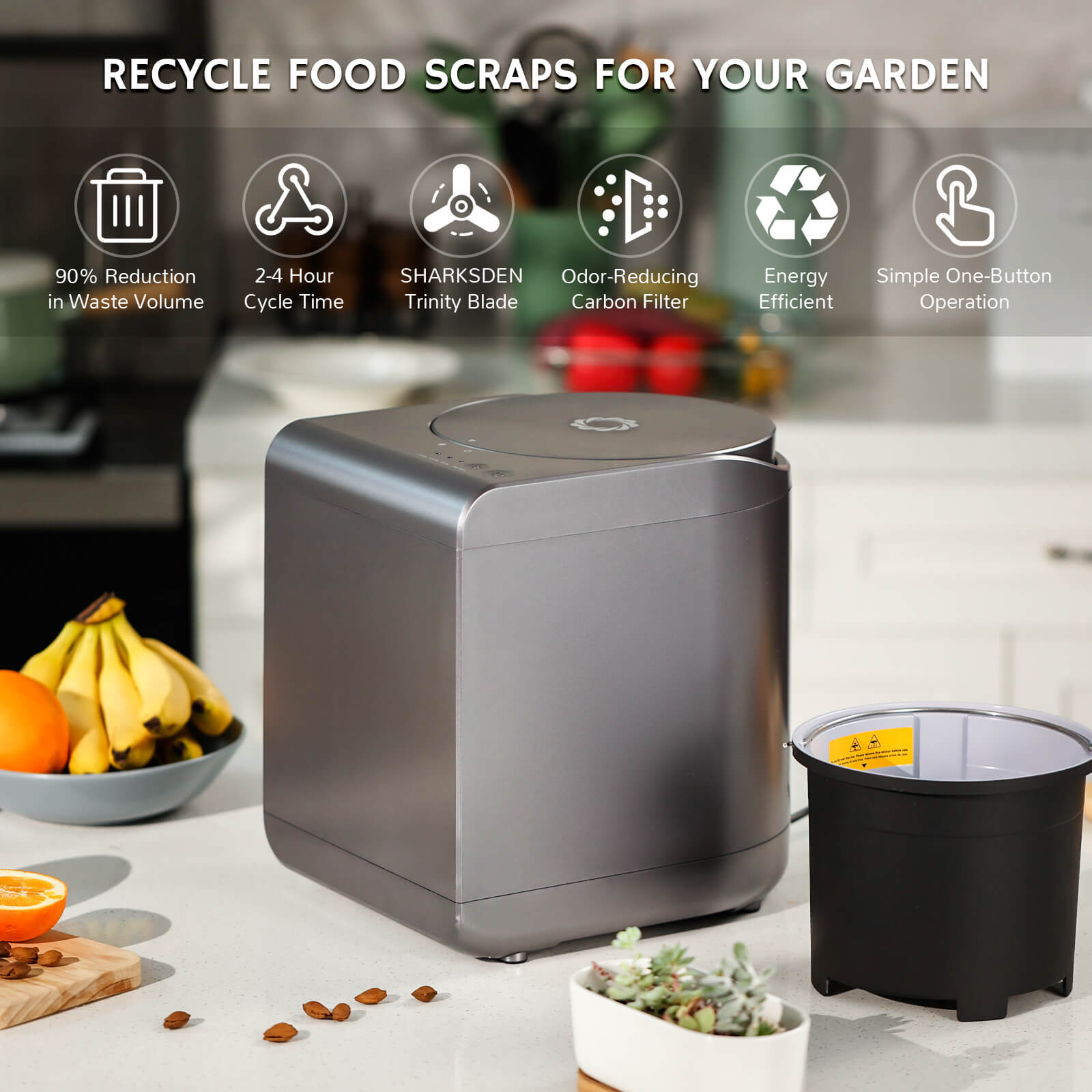 Airthereal Revive Electric Kitchen Composter, 2.5L Capacity with Sharksden Trinity Blade, Turn Food Waste and Scraps into Dry Compost Fertilizer for Plants 