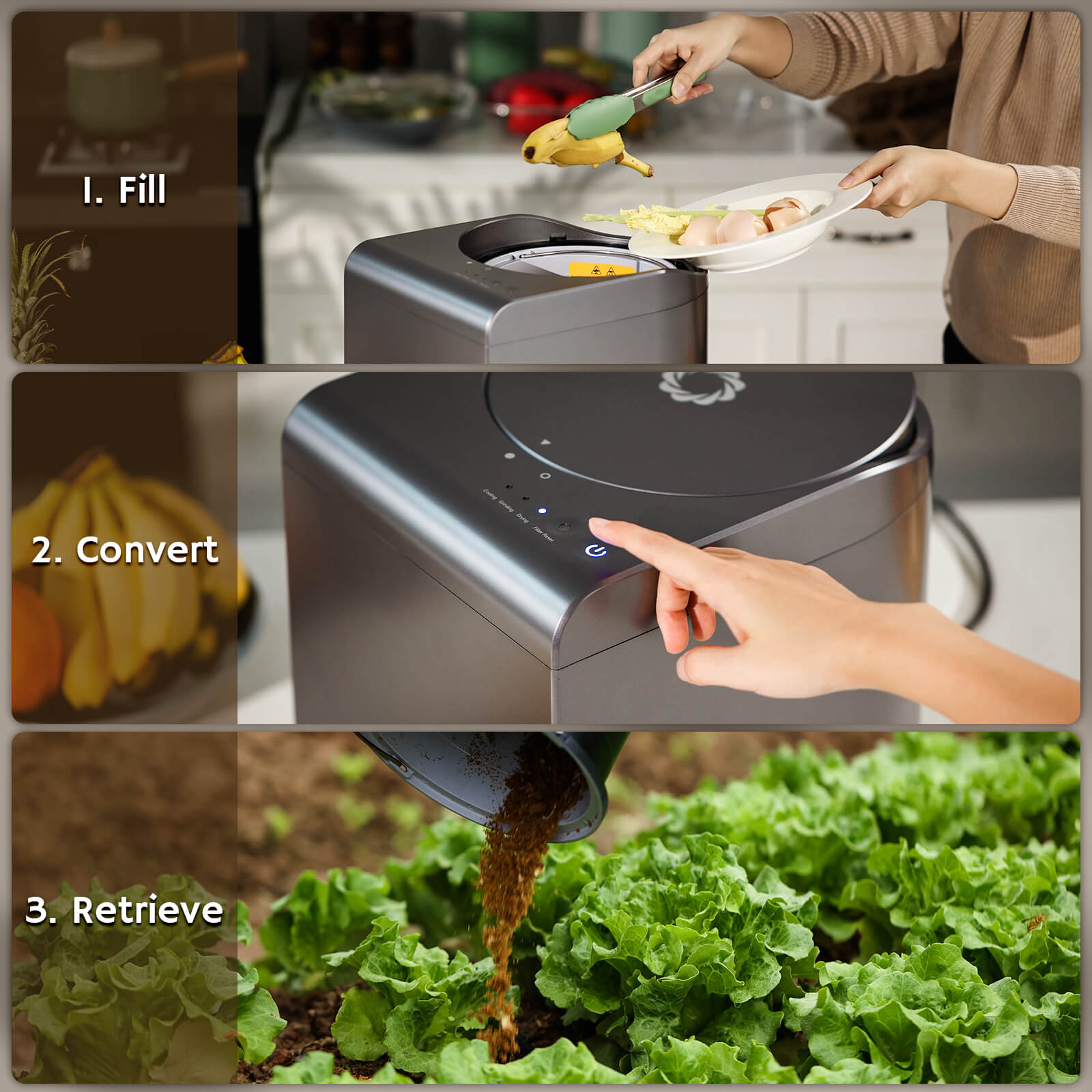 Airthereal Revive Electric Kitchen Composter, 2.5L Capacity with Sharksden Trinity Blade, Turn Food Waste and Scraps into Dry Compost Fertilizer for Plants 
