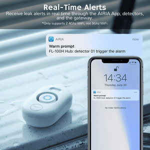 Airthereal Water Leak Detector 3 Pack with WiFi Gateway, Water Alarm Sensor, Real-Time Alerts, Receive leak alerts in real time through the AIRIA App, detectors, and the gateway